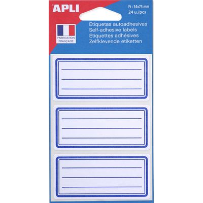 3270241119800-Apli Agipa - 24 Étiquettes scolaires cadre et lignes bleus - 34 x 75 mm - réf 111980--0